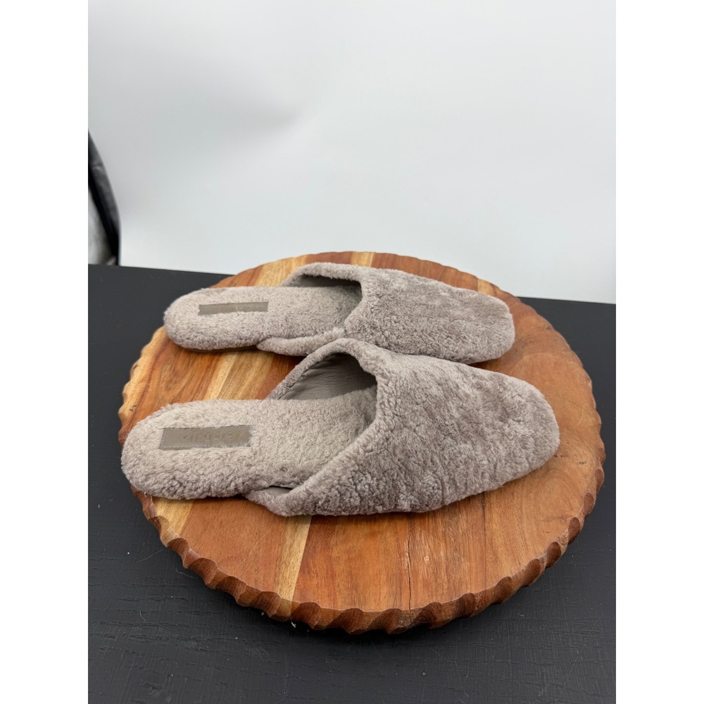 Vince Caela Shearling Slipper Shoe Womens 8.5 Grey Faux Fur Slide Mules